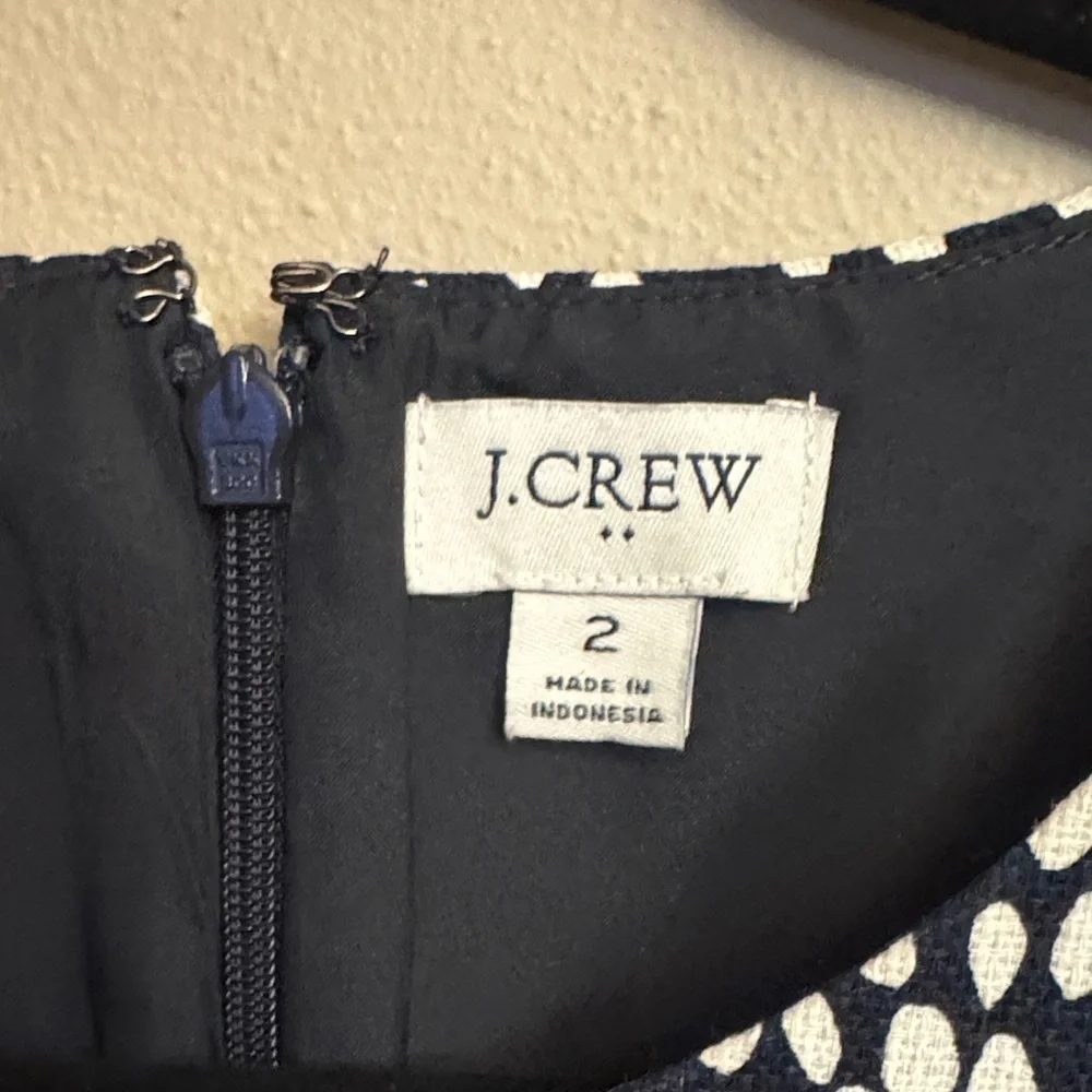 J. Crew Black and White Midi Navy Blue Dotted Pattern Dress size 2